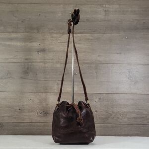 Portland Leather Goods Brown Leather Drawstring Bucket Crossbody Shoulder Bag